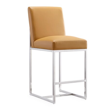 Manhattan Comfort Element 24" Faux Leather Counter Stool in Camel and Polished Chrome CS003-CL